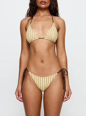 Alizzi Tie Front Triangle Bikini Top Yellow Stripe